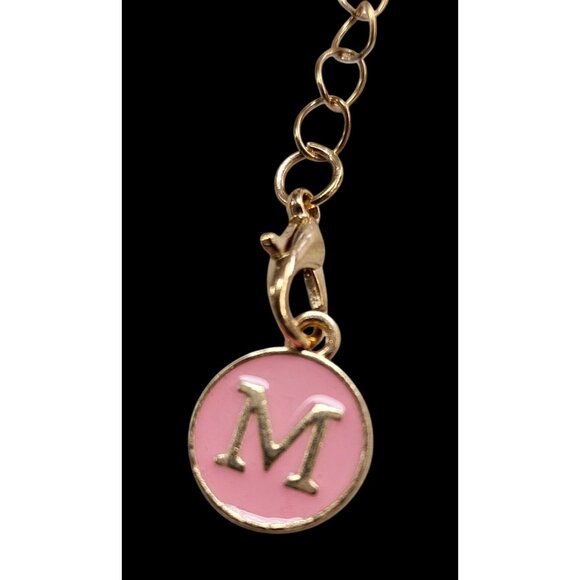 Gold-Tone Monogram "M" Charm Bracelet Extenders Pink & White Enamel Disc - Picture 4 of 6